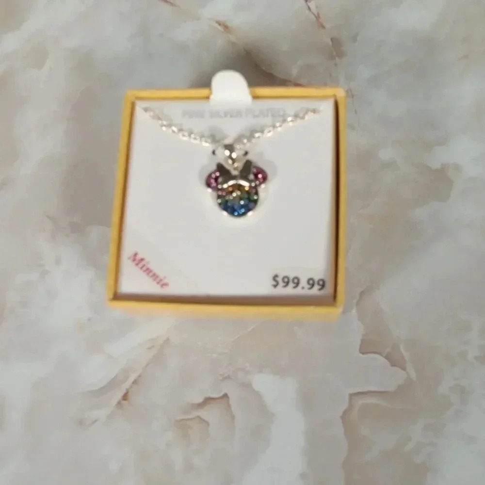 Disney Minnie mouse silver platted brass pend 18" chain women